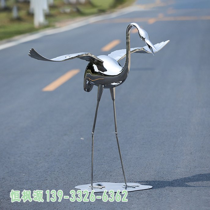 酒店仙鹤展翅不锈钢雕塑 (1)