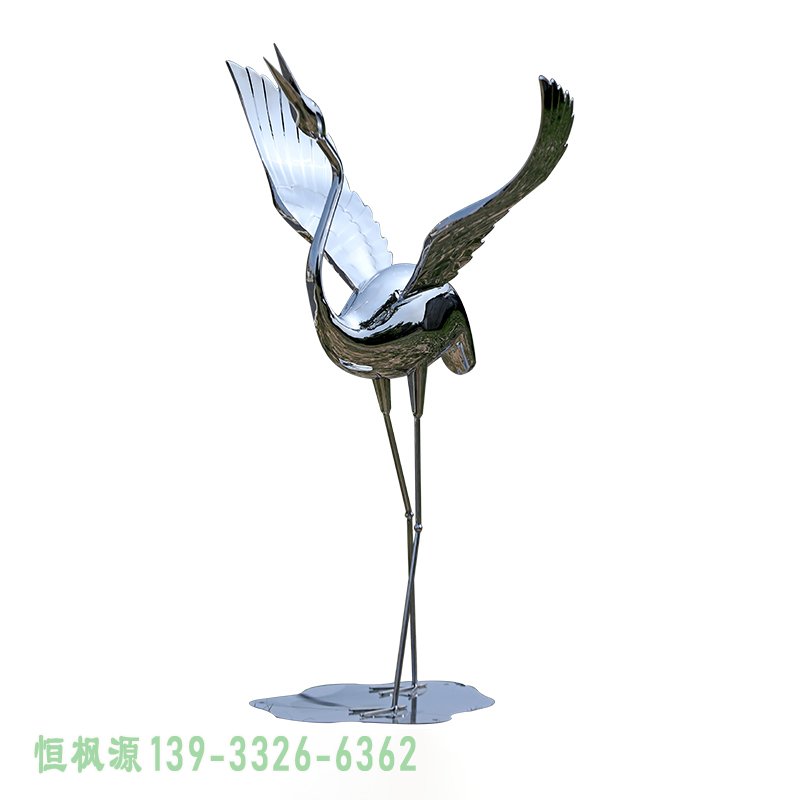 酒店仙鹤展翅不锈钢雕塑 (2)