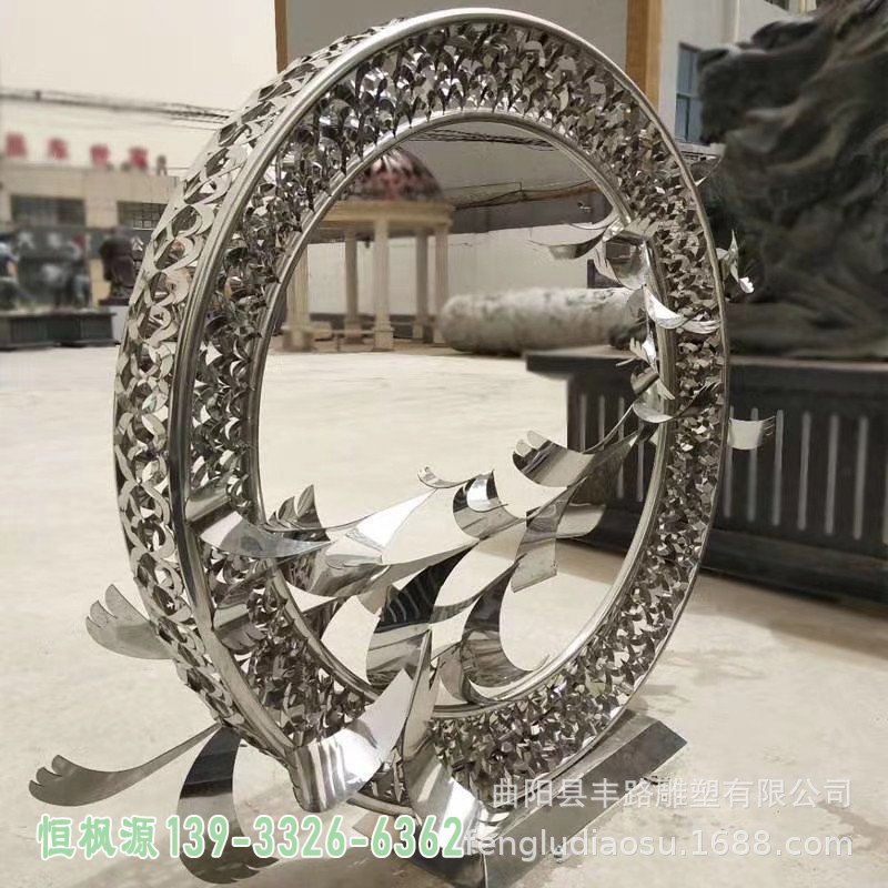 户外不锈钢镜面金属发光月牙圆环雕塑广场售楼部小区景观水景装饰64026