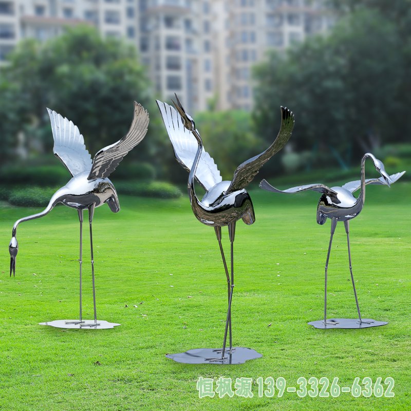 不锈钢祥瑞仙鹤雕塑 (1)