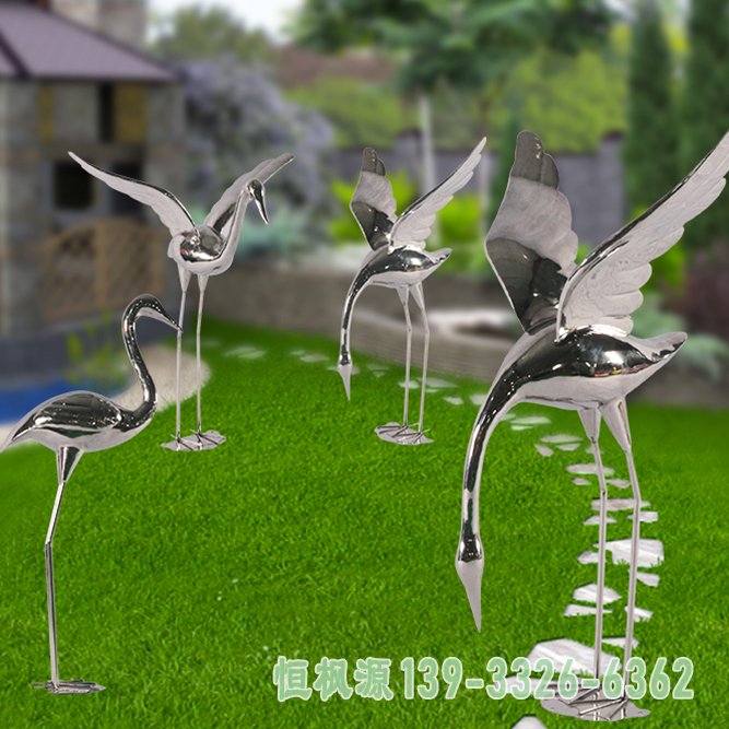 镜面不锈钢仙鹤雕塑 (4)