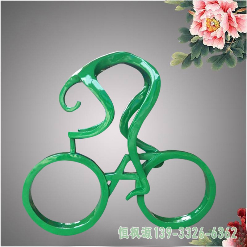 不锈钢抽象骑单车的人物摆件,公园景观雕塑