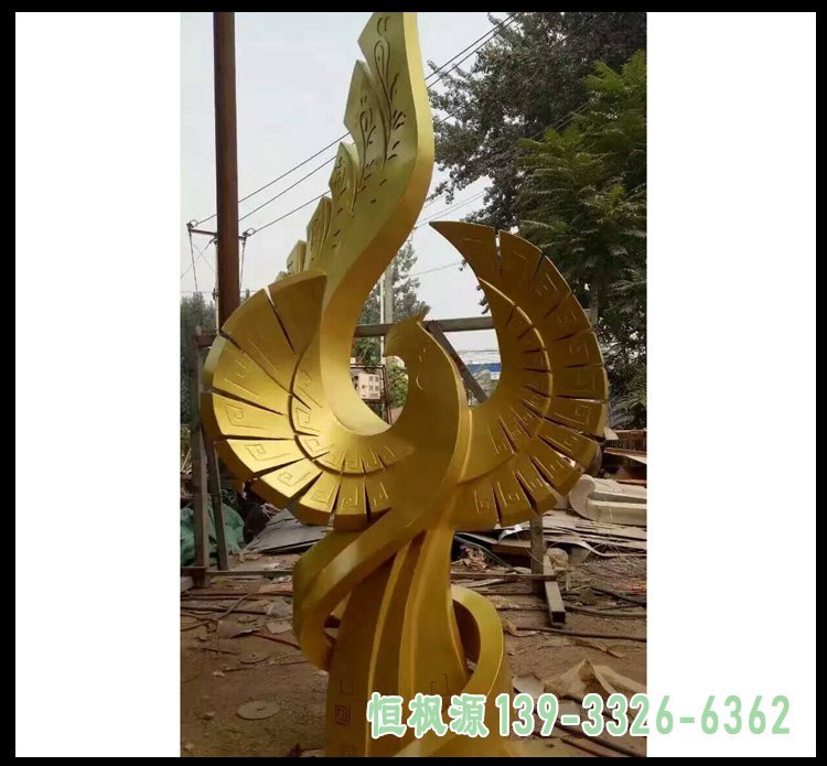 不锈钢抽象凤凰 公园动物雕塑