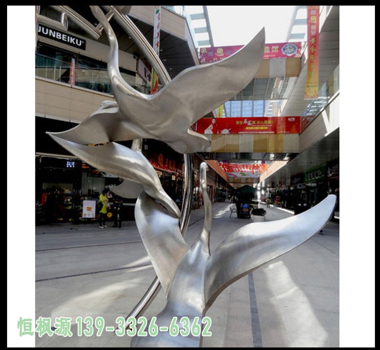 不锈钢抽象仙鹤雕塑,公园景观雕塑 (2)