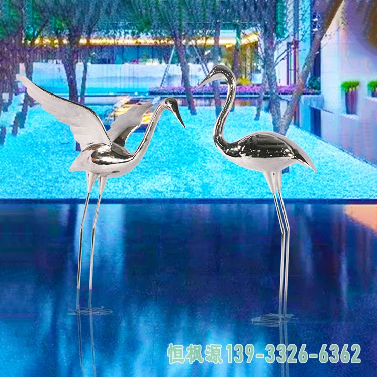 镜面不锈钢仙鹤雕塑 (7)