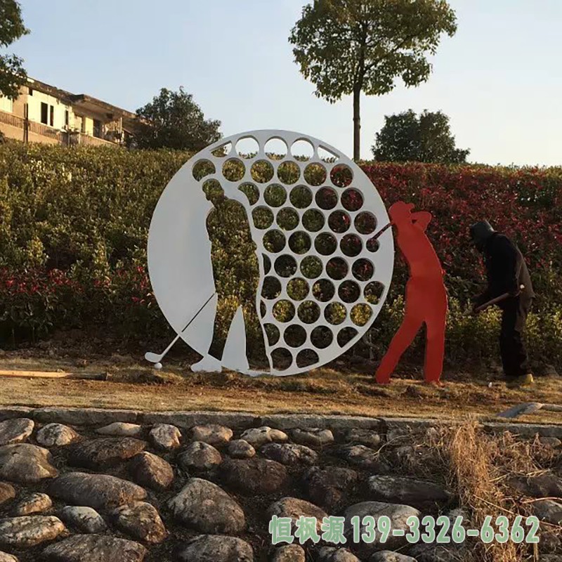 不锈钢打高尔夫球雕塑,广场不锈钢运动雕塑 (2)