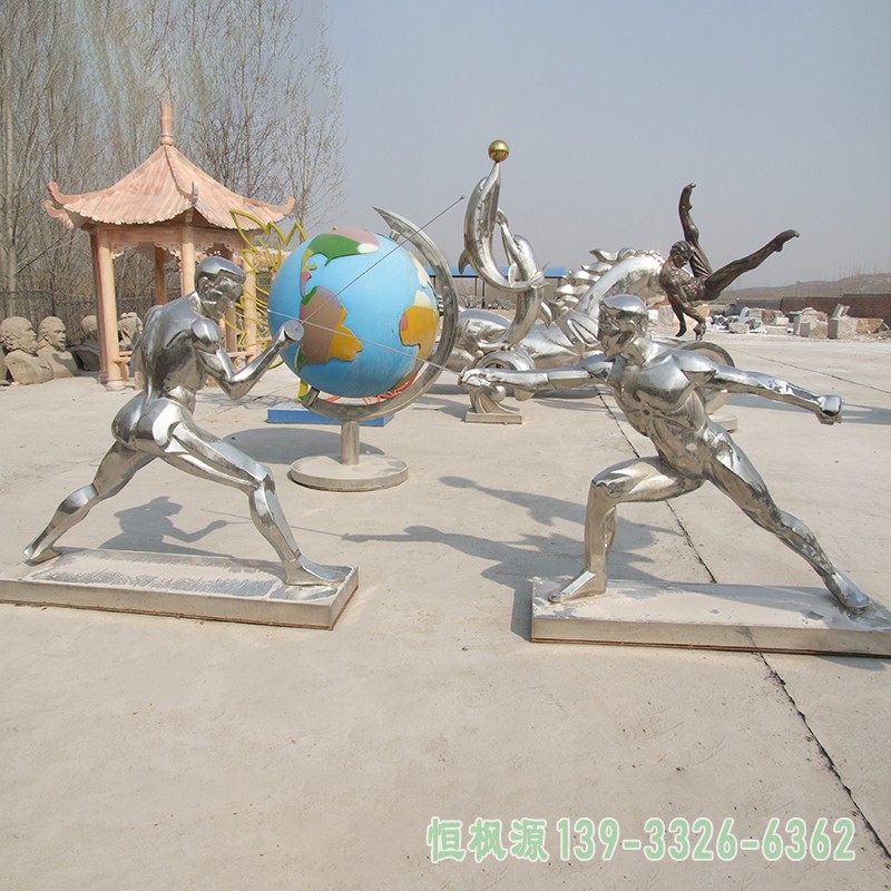 不锈钢运动员雕塑,击剑雕塑