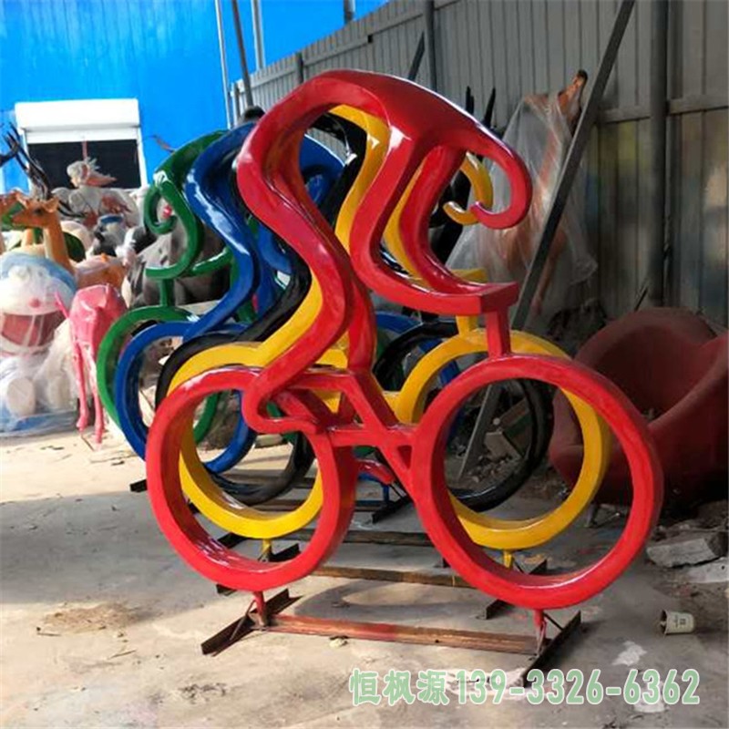 公园景观摆件 ,不锈钢抽象骑单车人物雕塑 (4)