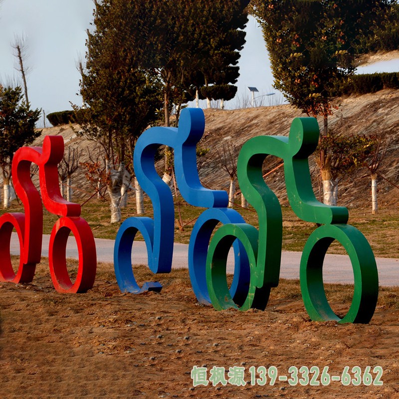 骑车雕塑,公园不锈钢运动雕塑 (4) - 副本