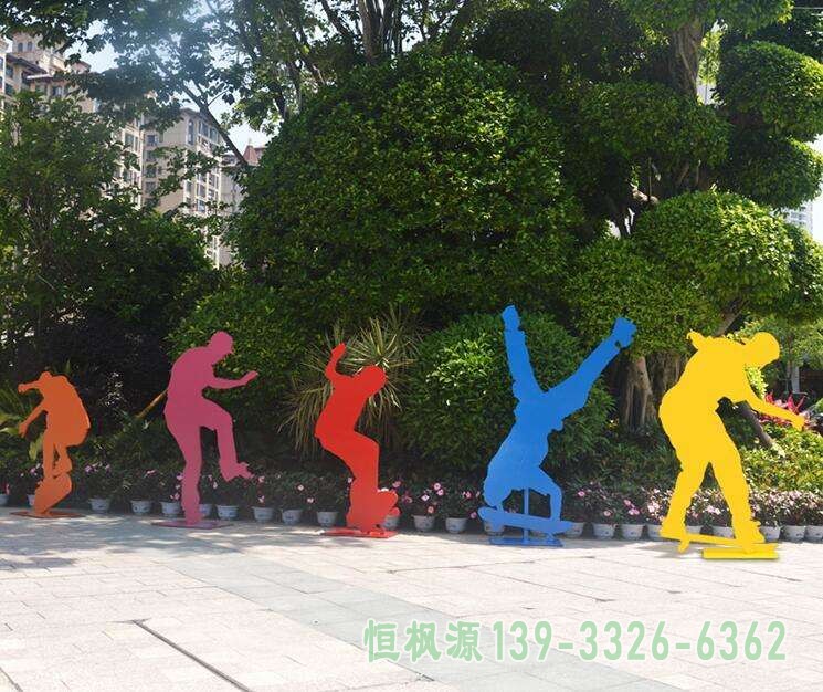 不锈钢户外滑板运动雕塑 (2)