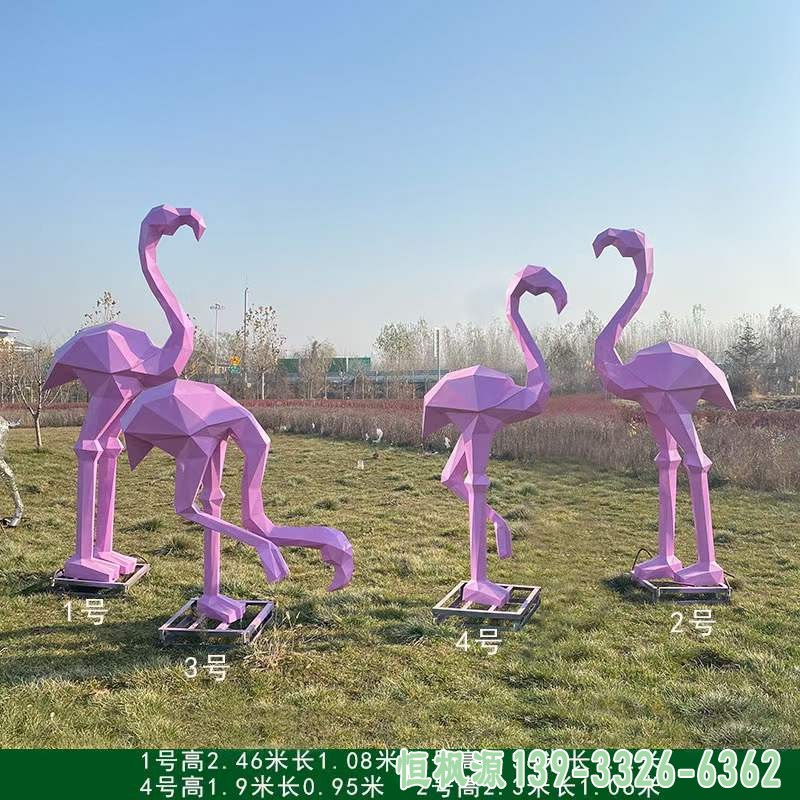 不锈钢几何火烈鸟雕塑 (1)