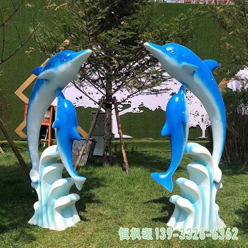不锈钢彩绘海豚雕塑 (2)