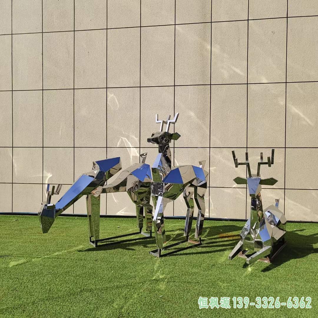 不锈钢几何小鹿雕塑 (34)