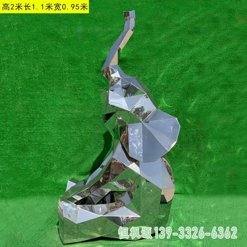 不锈钢镜面几何大象雕塑 (8)