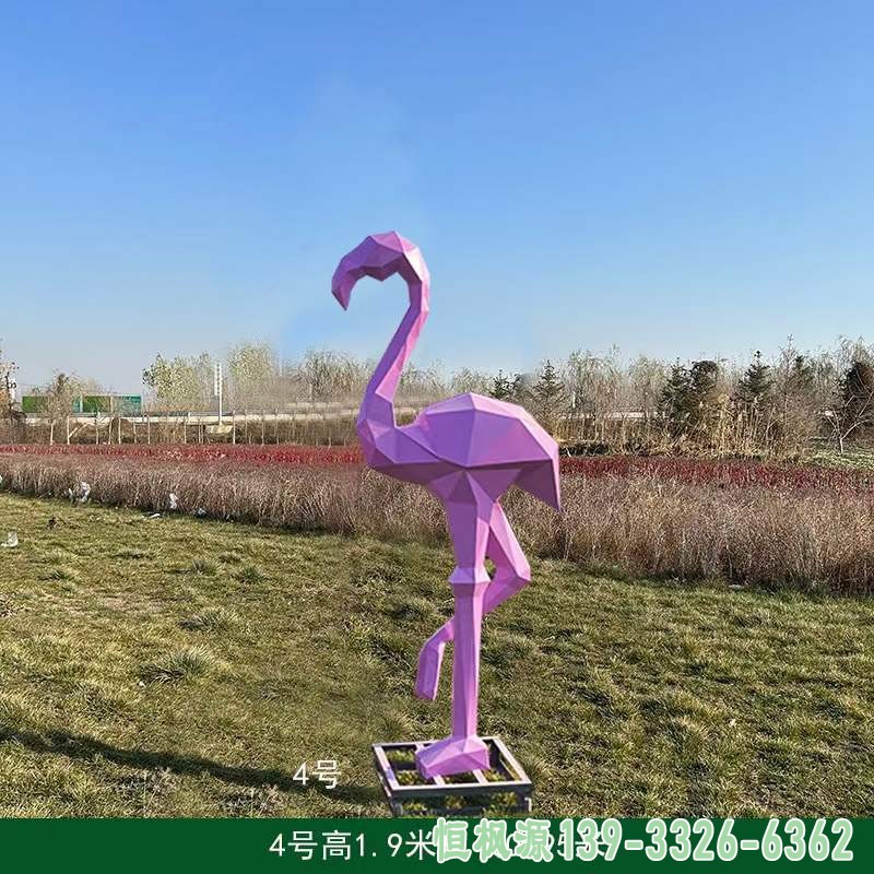 不锈钢几何火烈鸟雕塑 (2)