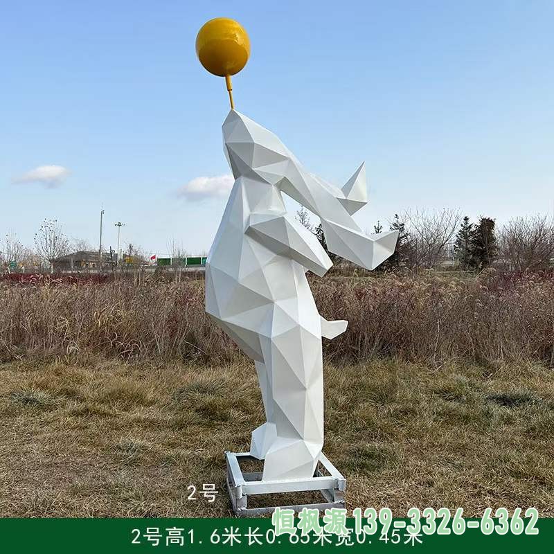 不锈钢白色气球小兔雕塑 (7)