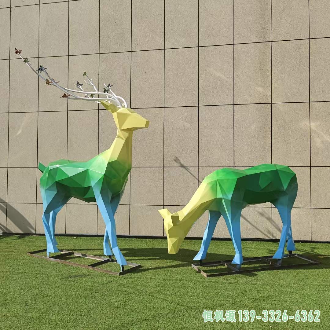 不锈钢几何彩色渐变色小鹿 (1)