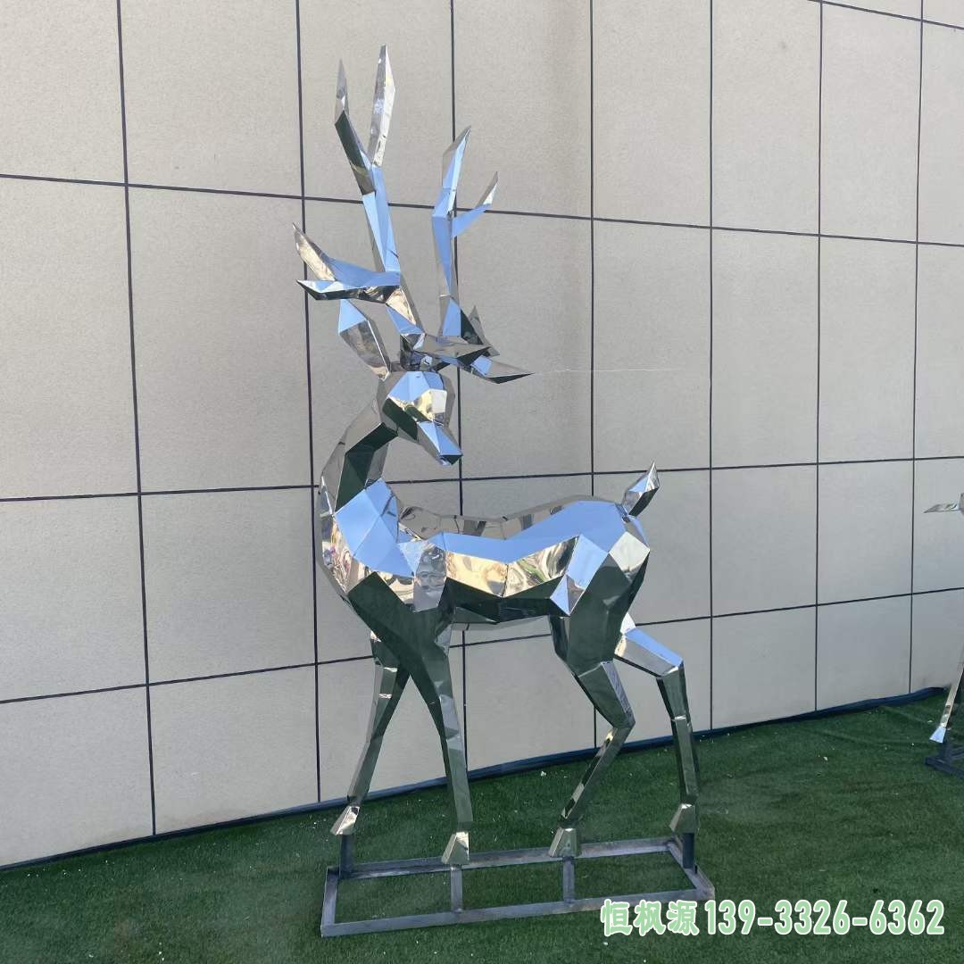 不锈钢几何小鹿雕塑 (10)