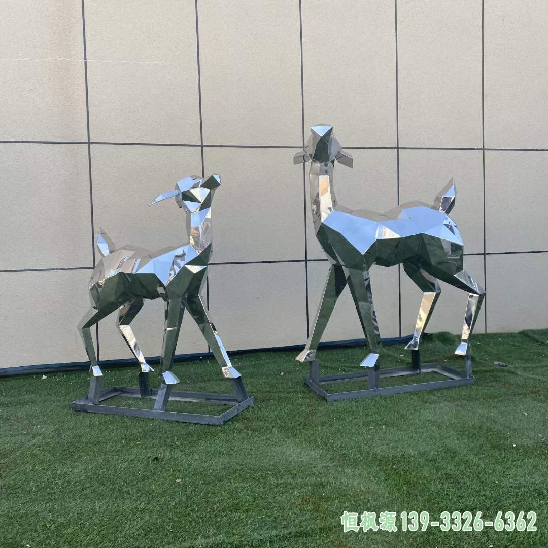 不锈钢几何小鹿雕塑 (11)