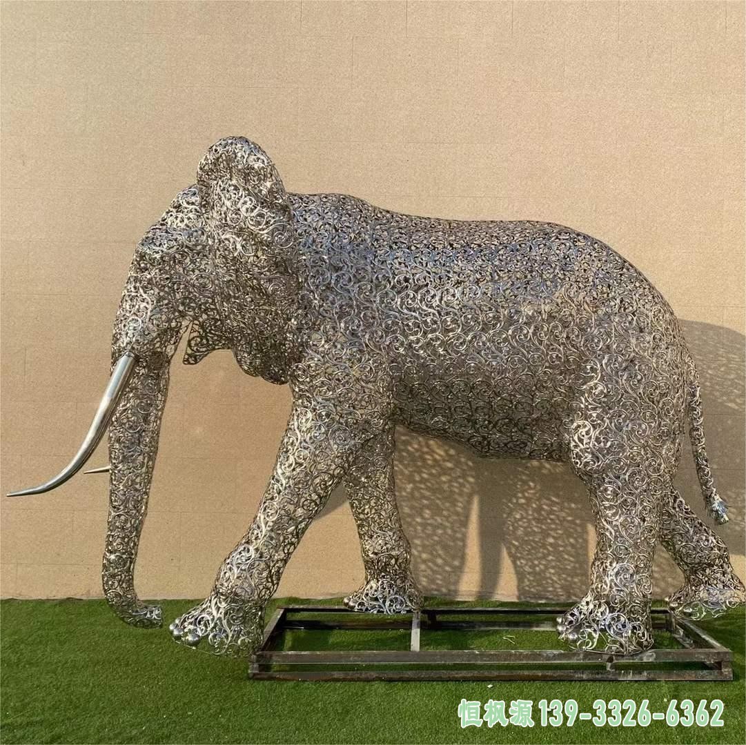 不锈钢镂空大象雕塑 (4)