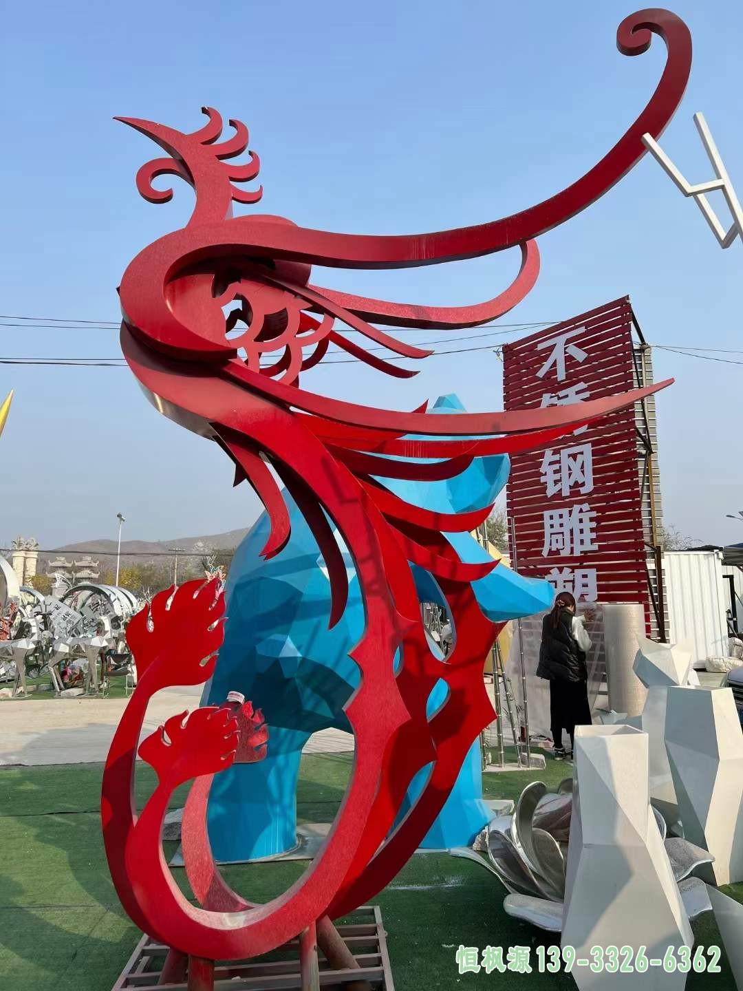 不锈钢彩绘凤凰雕塑 (7)