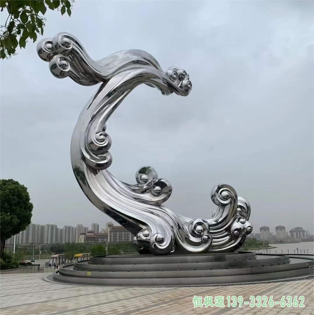 不锈钢镜面海浪雕塑 (6)