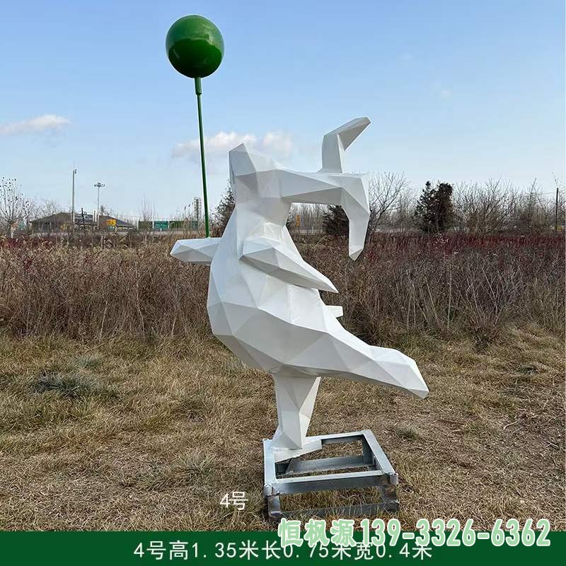 不锈钢白色气球小兔雕塑 (8)