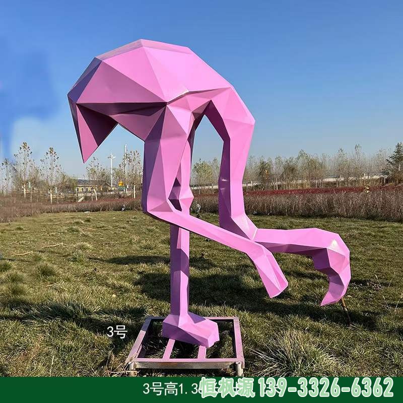 不锈钢几何火烈鸟雕塑 (4)