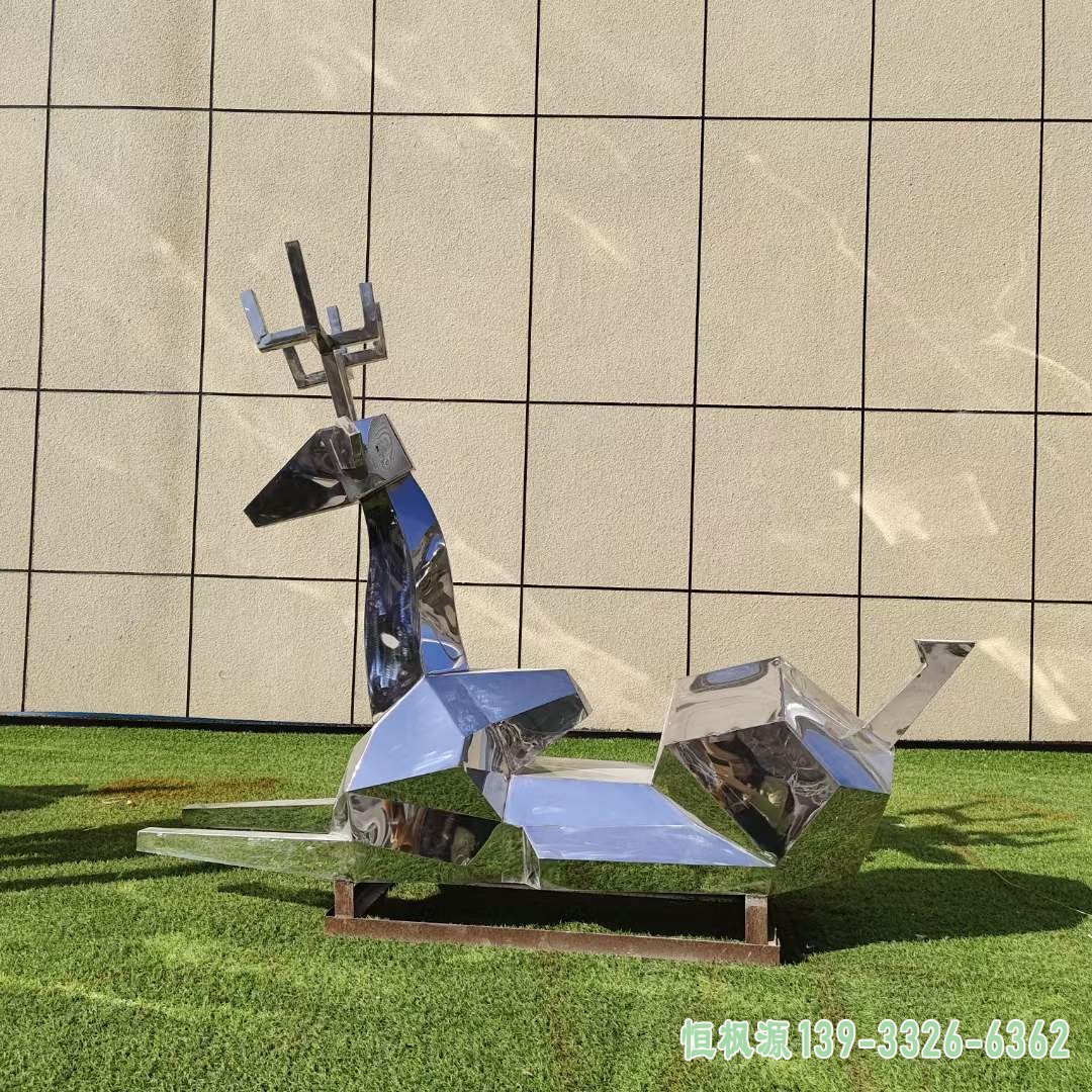 不锈钢几何小鹿雕塑 (32)