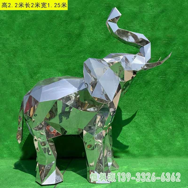 不锈钢镜面几何大象雕塑 (7)