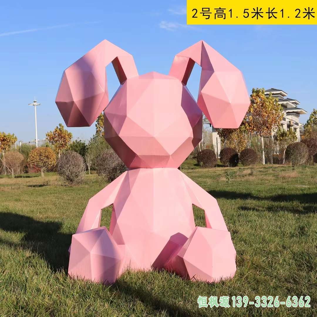 不锈钢几何兔子雕塑 (18)