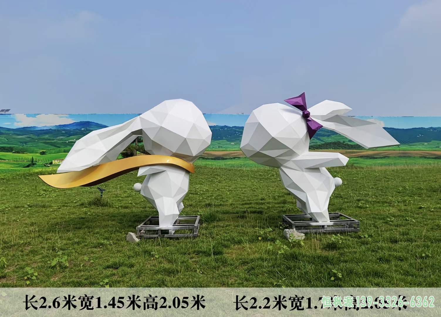 不锈钢几何兔子雕塑 (12)