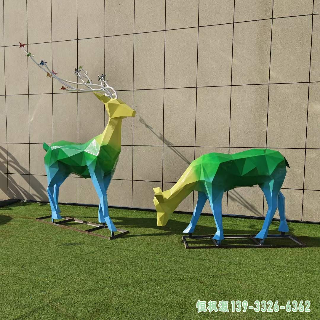 不锈钢几何彩色渐变色小鹿 (2)