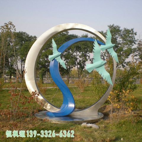 圆环大雁不锈钢公园雕塑