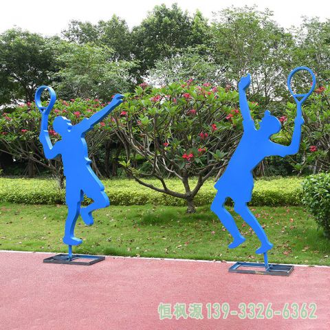 户外打羽毛球不锈钢雕塑