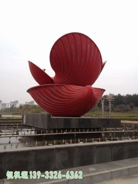 贝壳喷泉不锈钢广场雕塑