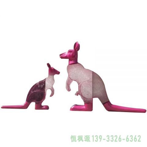 镂空袋鼠不锈钢动物雕塑