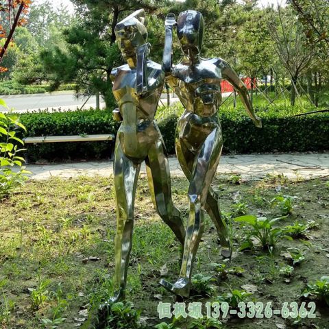 不锈钢竞走公园人物雕塑