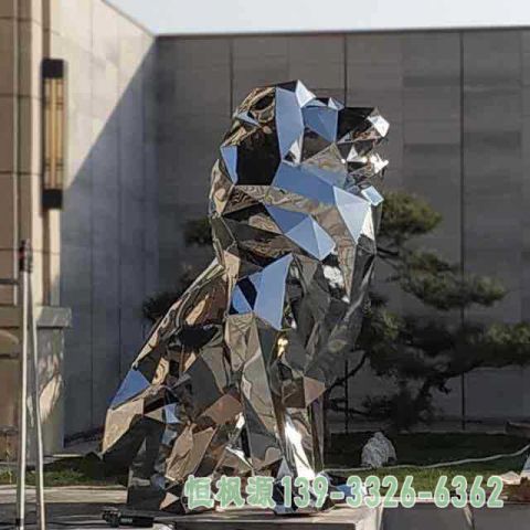 城市几何狮子不锈钢雕塑