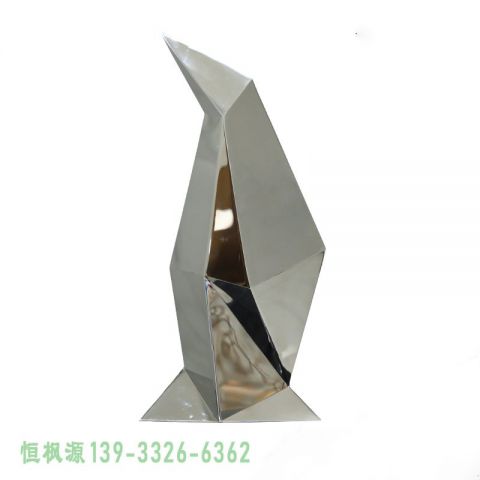 不锈钢几何企鹅公园雕塑