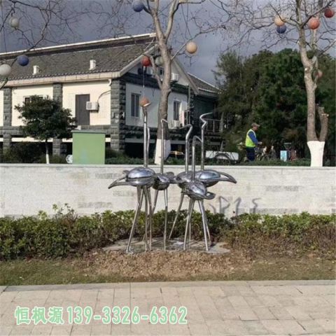 户外仙鹤不锈钢动物雕塑