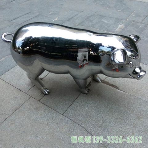 不锈钢户外小猪动物雕塑
