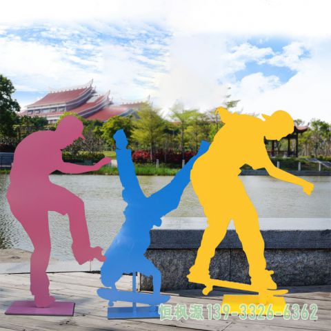 户外不锈钢滑板人物雕塑