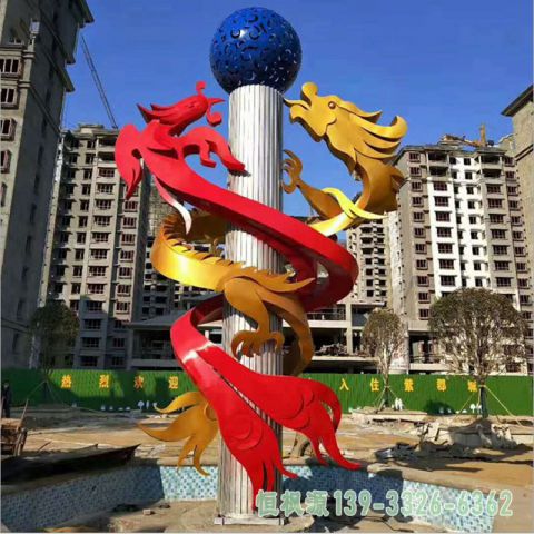 不锈钢园林龙柱雕塑