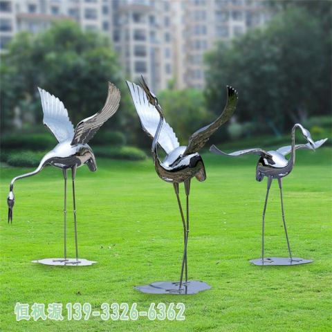 校园仙鹤不锈钢景观雕塑