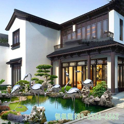 不锈钢小区火烈鸟雕塑