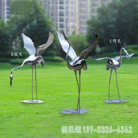小区不锈钢丹顶鹤景观雕塑