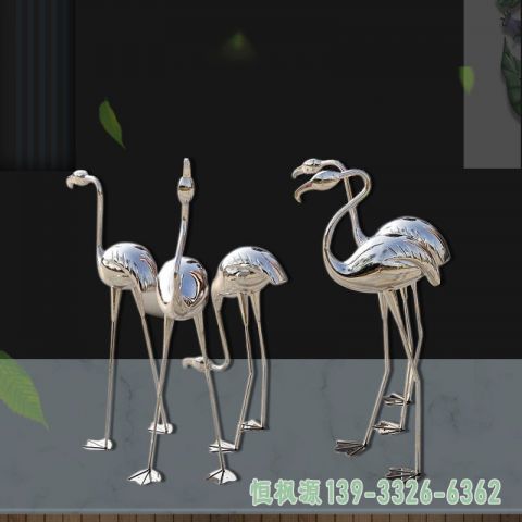 镜面火烈鸟都市不锈钢雕塑