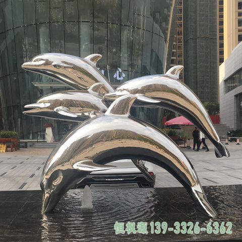 广场海豚不锈钢镜面雕塑