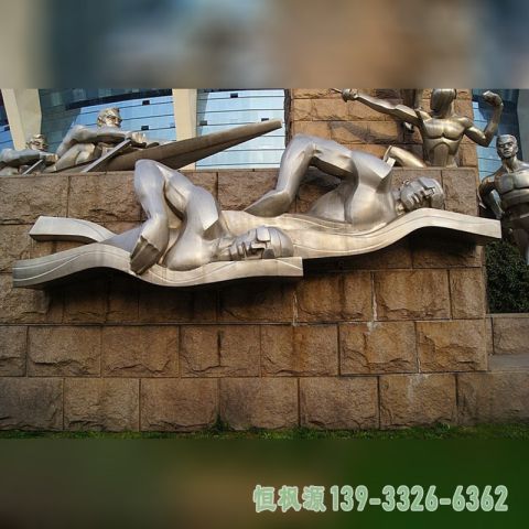 游泳不锈钢校园人物雕塑